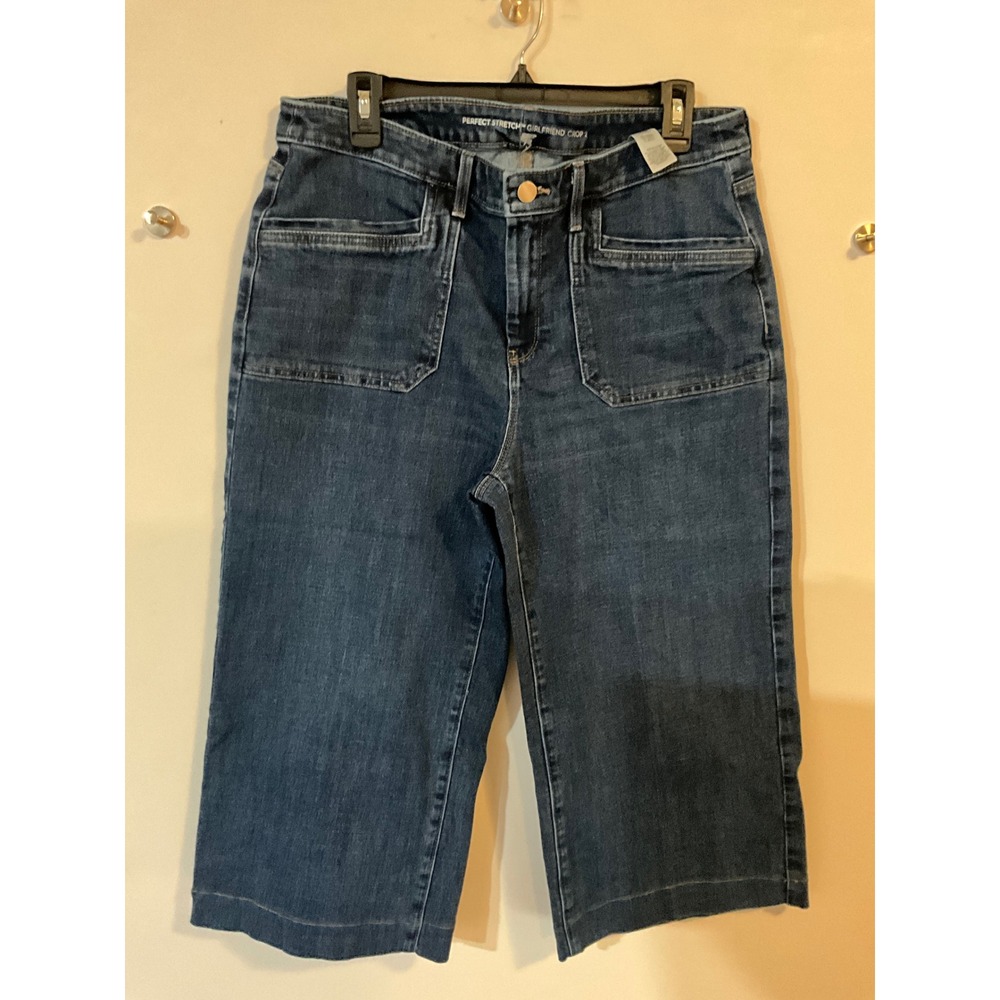 Chicos Perfect Stretch Girlfriend Crop Jeans Dark Wash Size 2 Indigo Denim